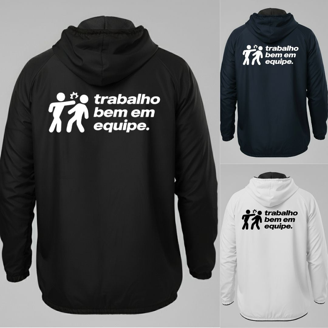 Jaqueta Corta vento, trabalho bem em equipe