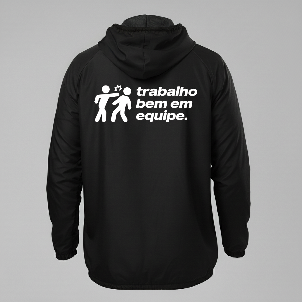 Jaqueta Corta vento, trabalho bem em equipe
